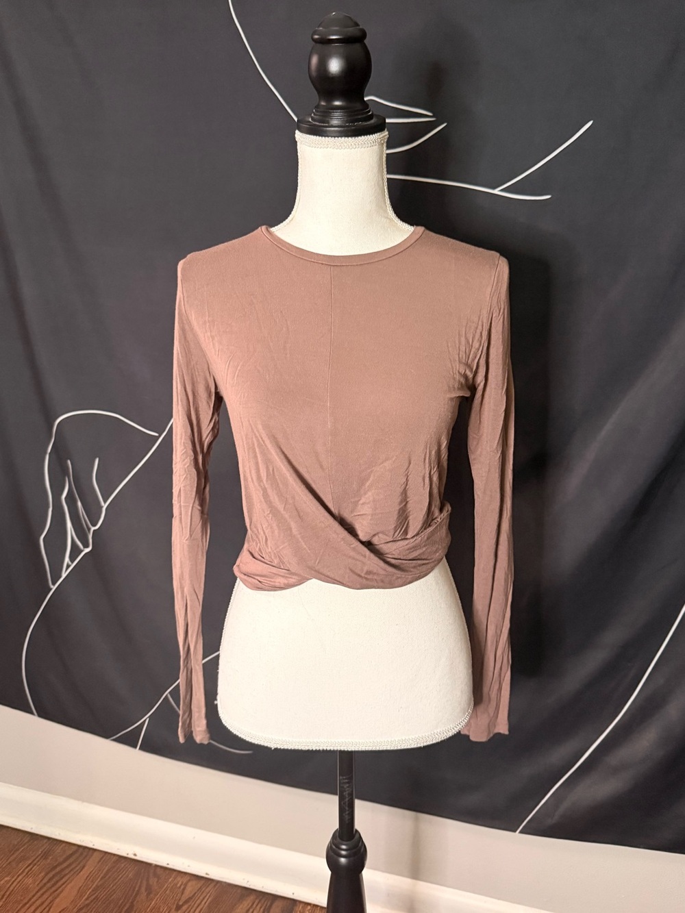 Long Sleeve Twist-Front Top in Mauve Brown